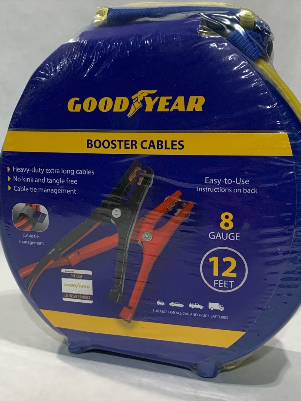 8-Gauge Booster Cables in Blue & Yellow - 12 Feet